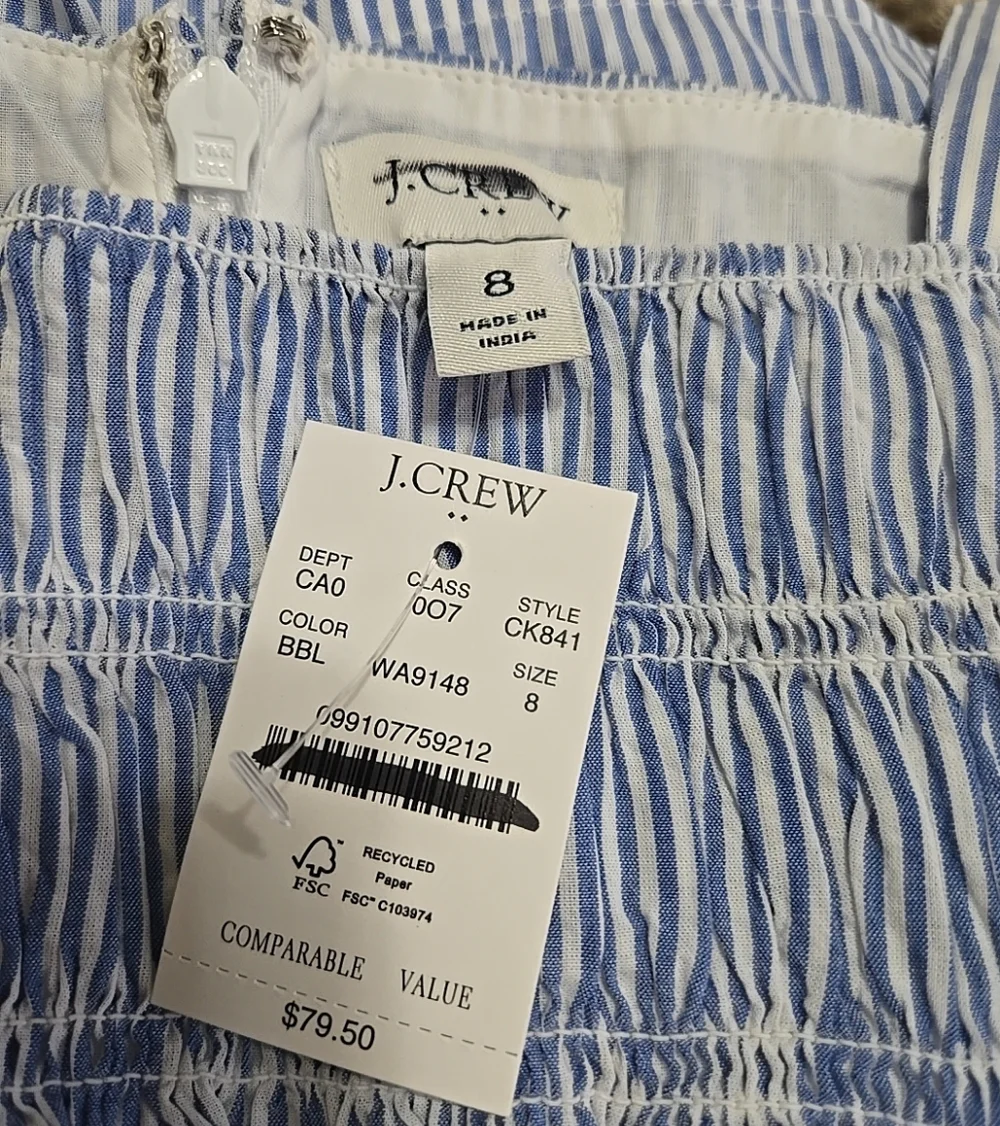 Nwt J. Crew Factory  100% Cotton Smocked Tank Top  Blue Stripe